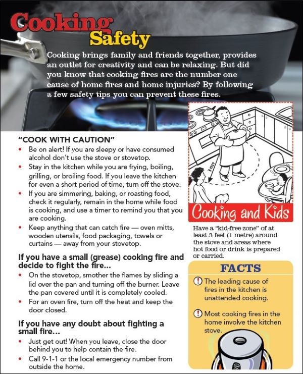 Cooking safety flyer, the information on this flyer is in the text above. 